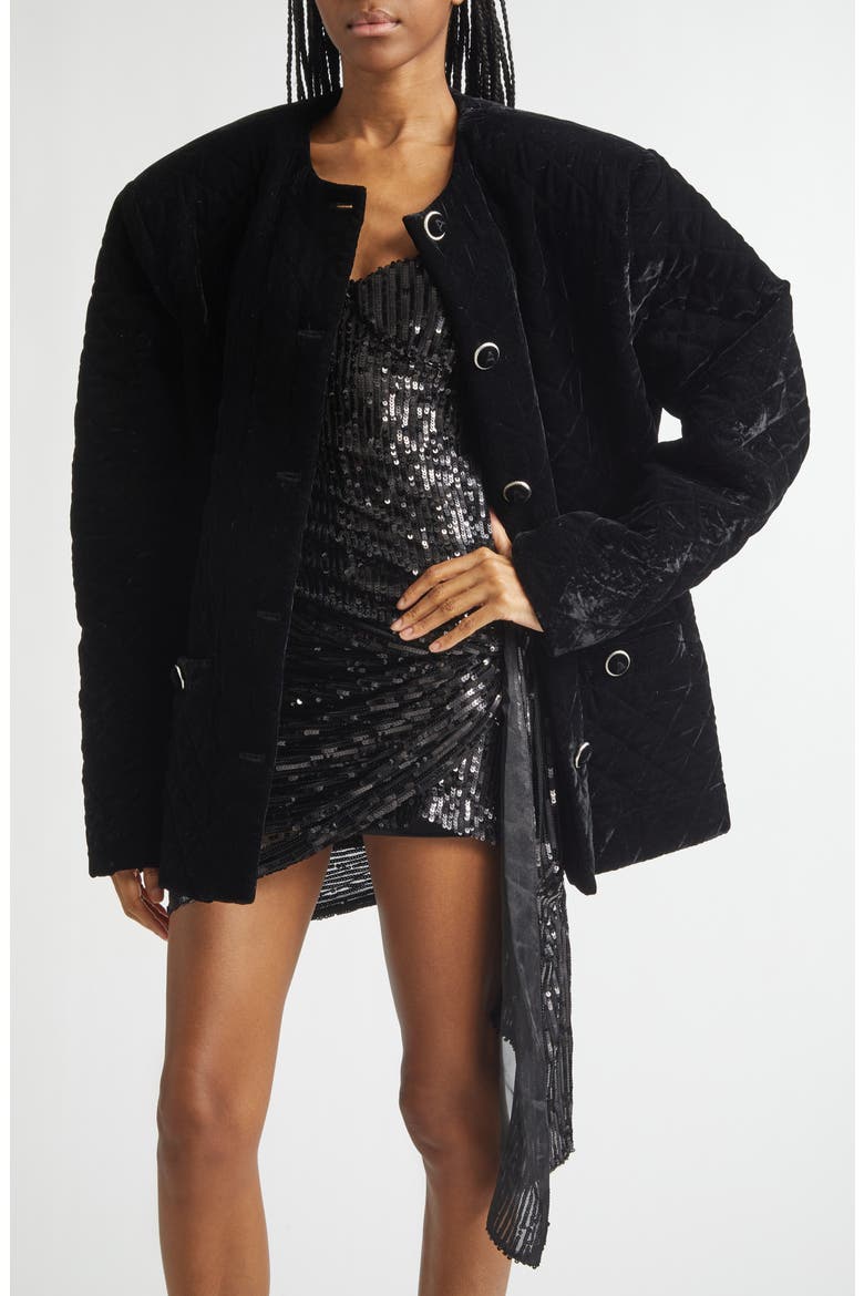 Quilted Velvet Lady Jacket, Alternate, color, BLACK
