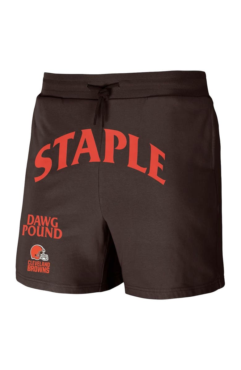 STAPLE Men's NFL x Staple Brown Cleveland Browns Throwback Vintage Wash Fleece Shorts, Alternate, color, Brown