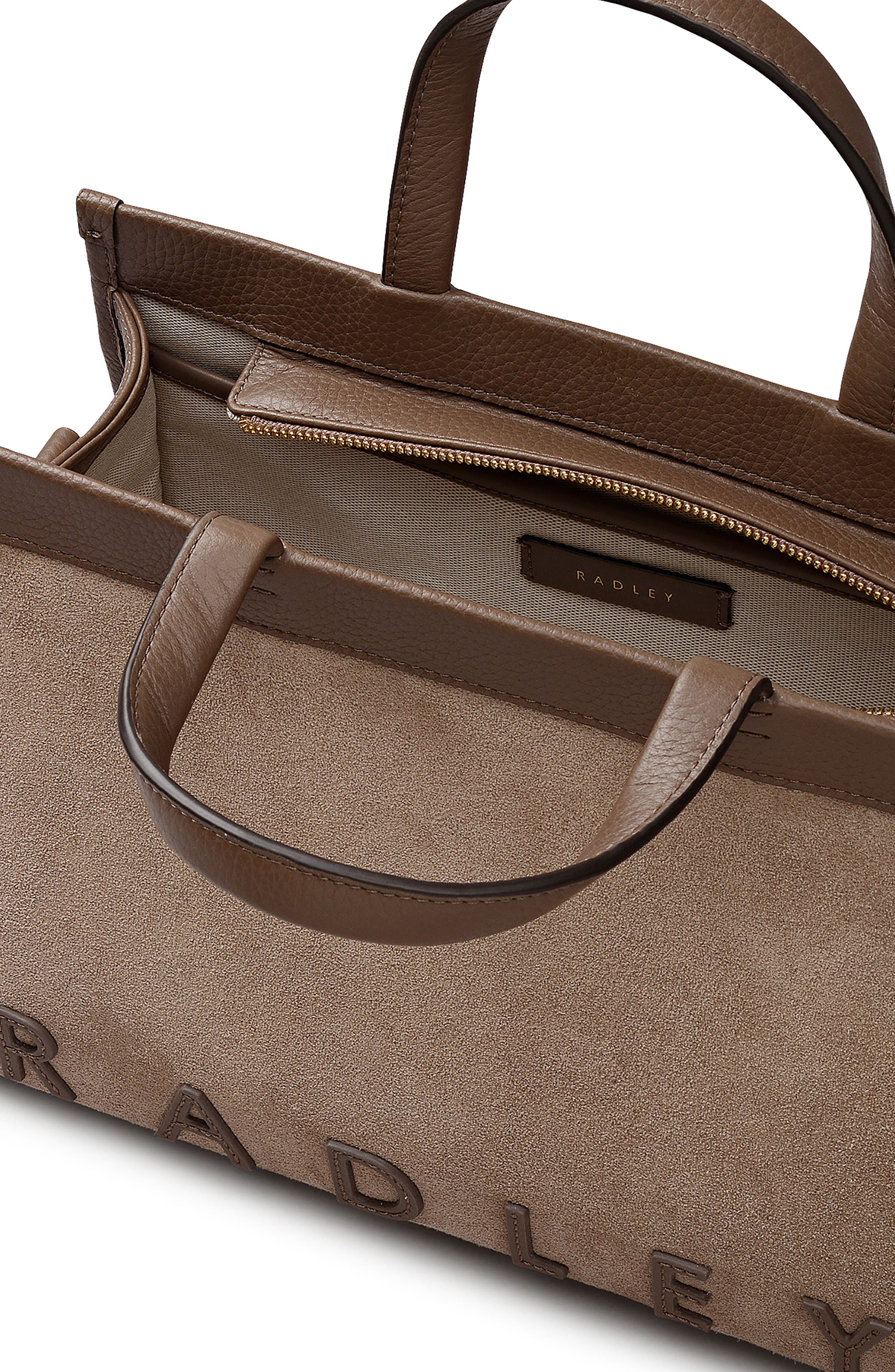 Alba Place Small Suede Zip Top Tote, Alternate, color, COFFEE
