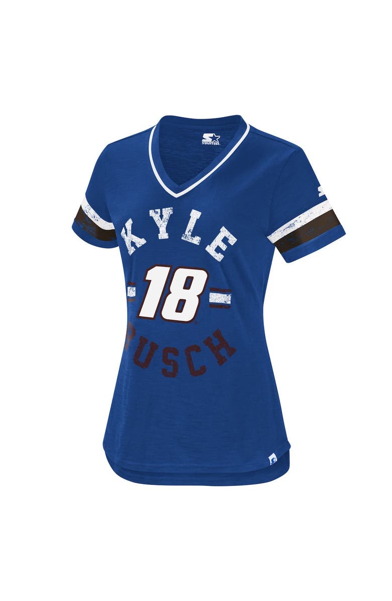 STARTER Women's Starter Royal Kyle Busch Fair Play V-Neck T-Shirt, Alternate, color,