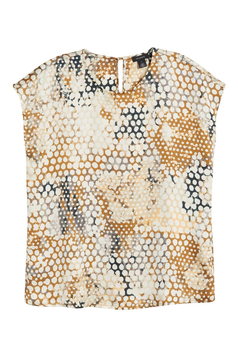 Print Cap Sleeve Top, Alternate, color, TOBACCO BROWN