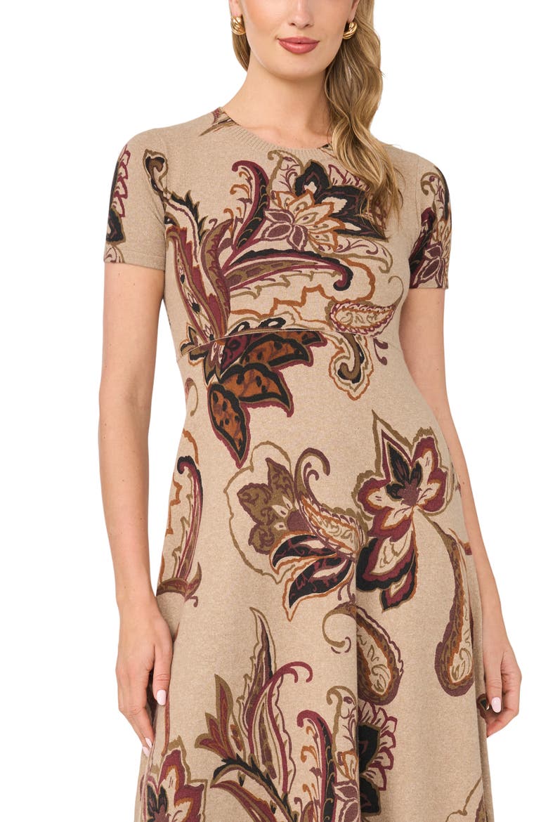 Paisley Print Midi Sweater Dress, Alternate, color, WOODEN