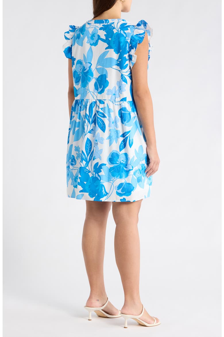 Darien Floral Kass Ruffle Minidress, Alternate, color, WHT-BLUES-COMBO