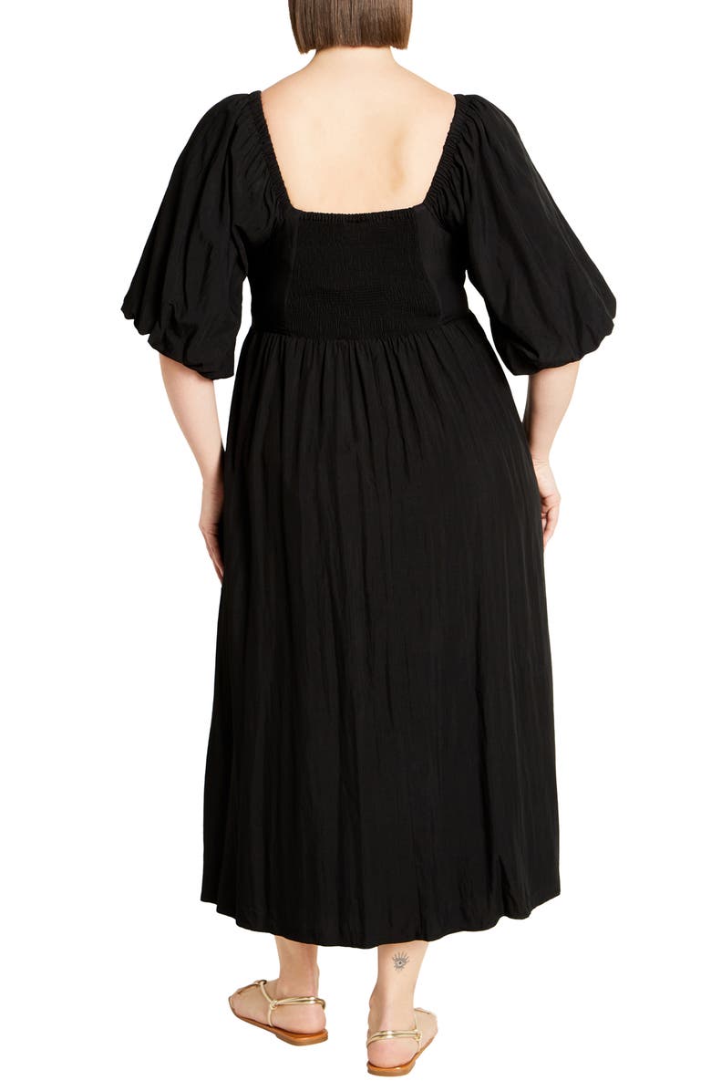 City Chic Shae Keyhole Detail Balloon Sleeve Midi Dress, Alternate, color, 