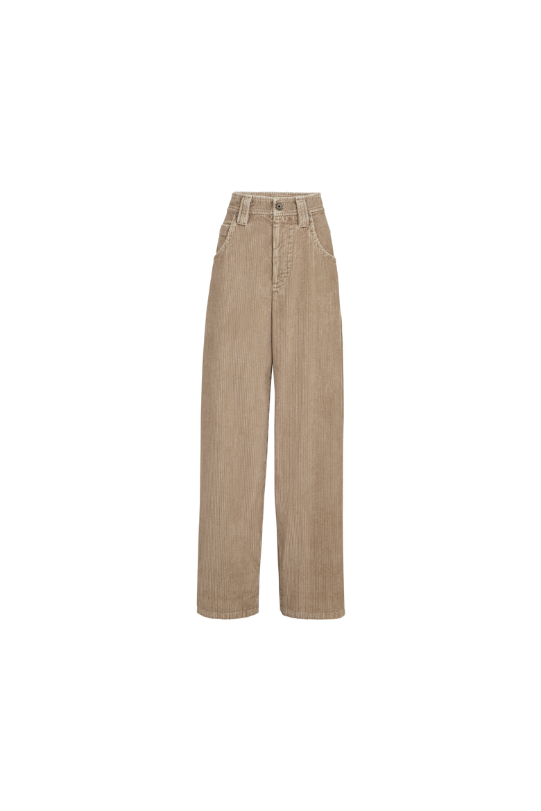 Cotton corduroy baggy trousers with monili, Alternate, color, Beige