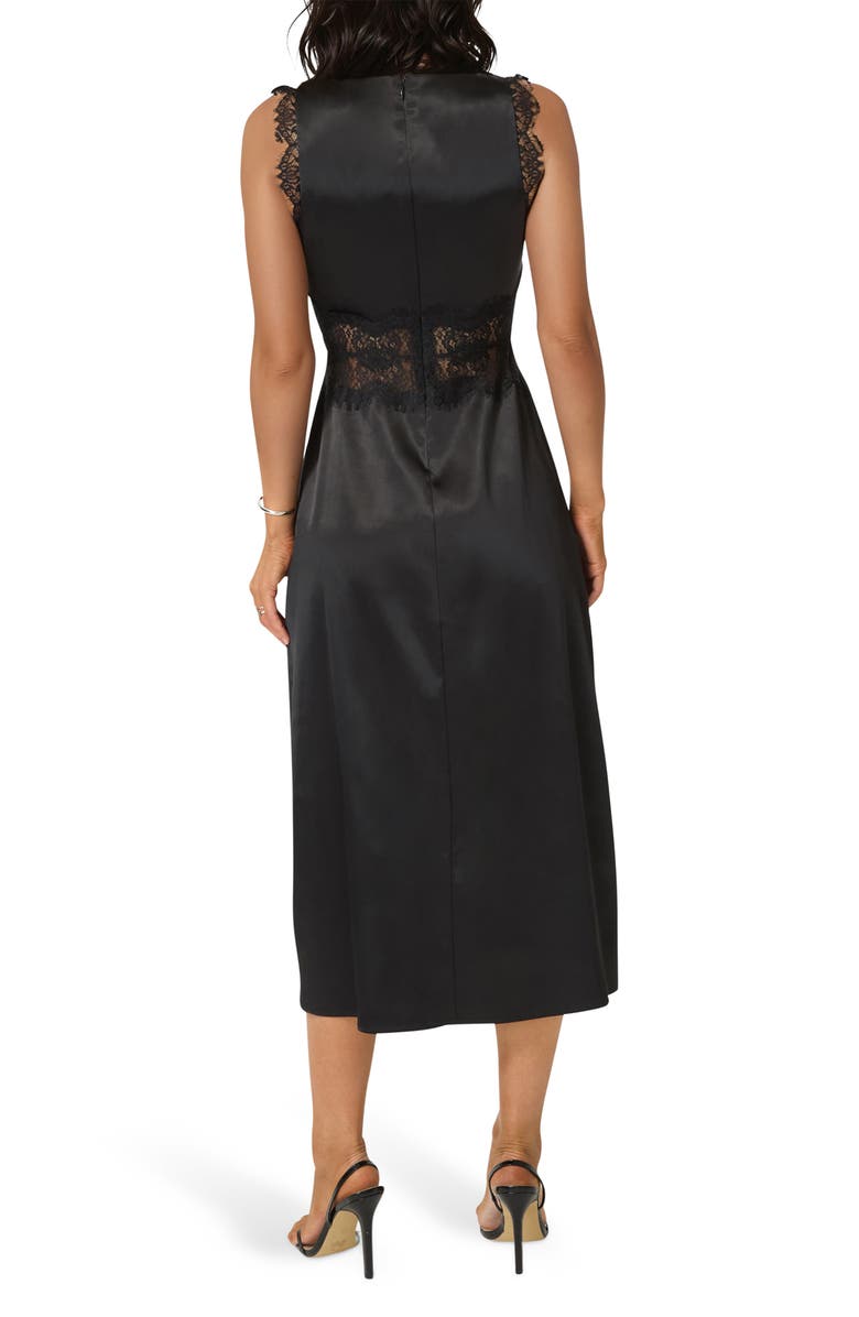 bebe Lace Trim Satin Cocktail Dress, Alternate, color, Black