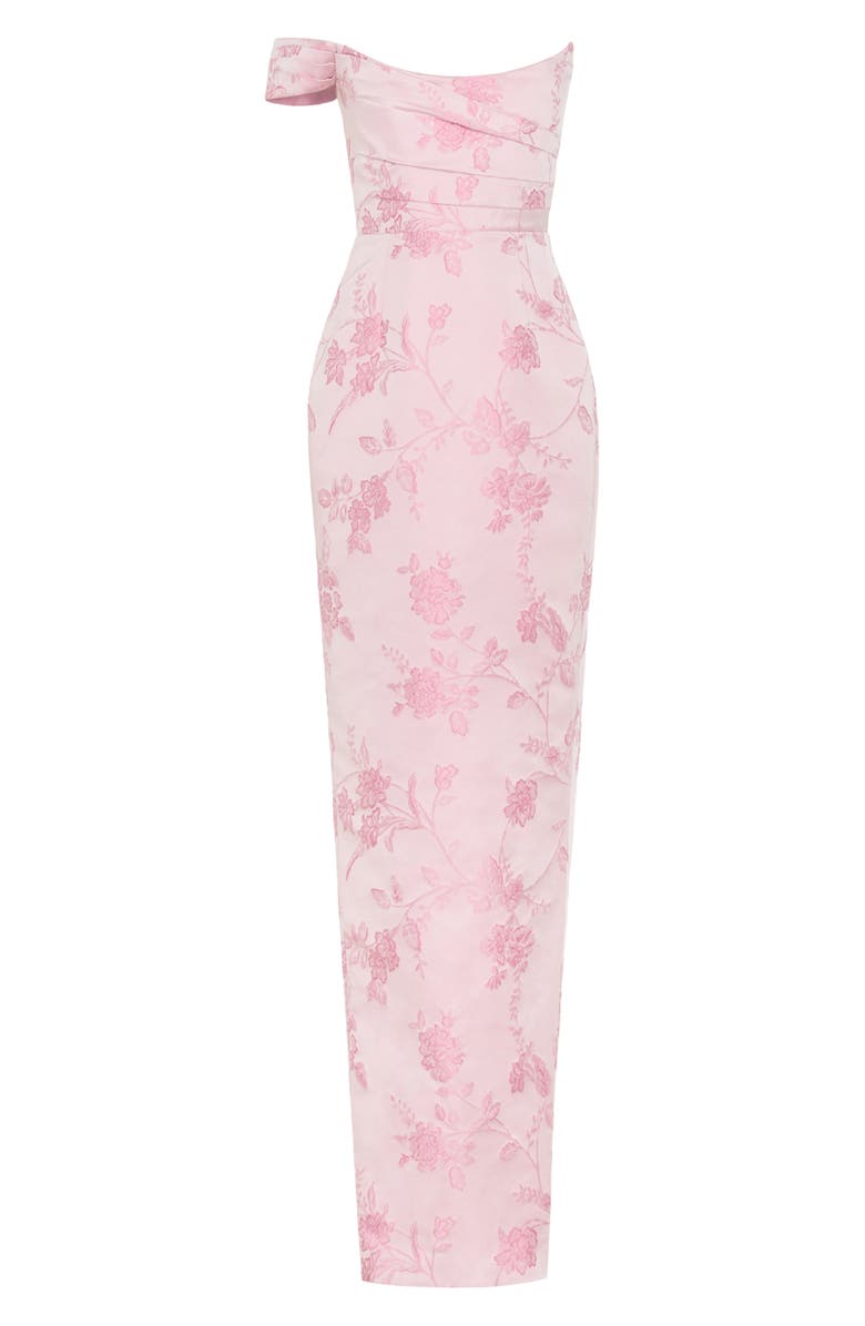 SAU LEE Jackson Metallic Floral Brocade Cateye Strapless Gown, Alternate, color, Pink Rococo