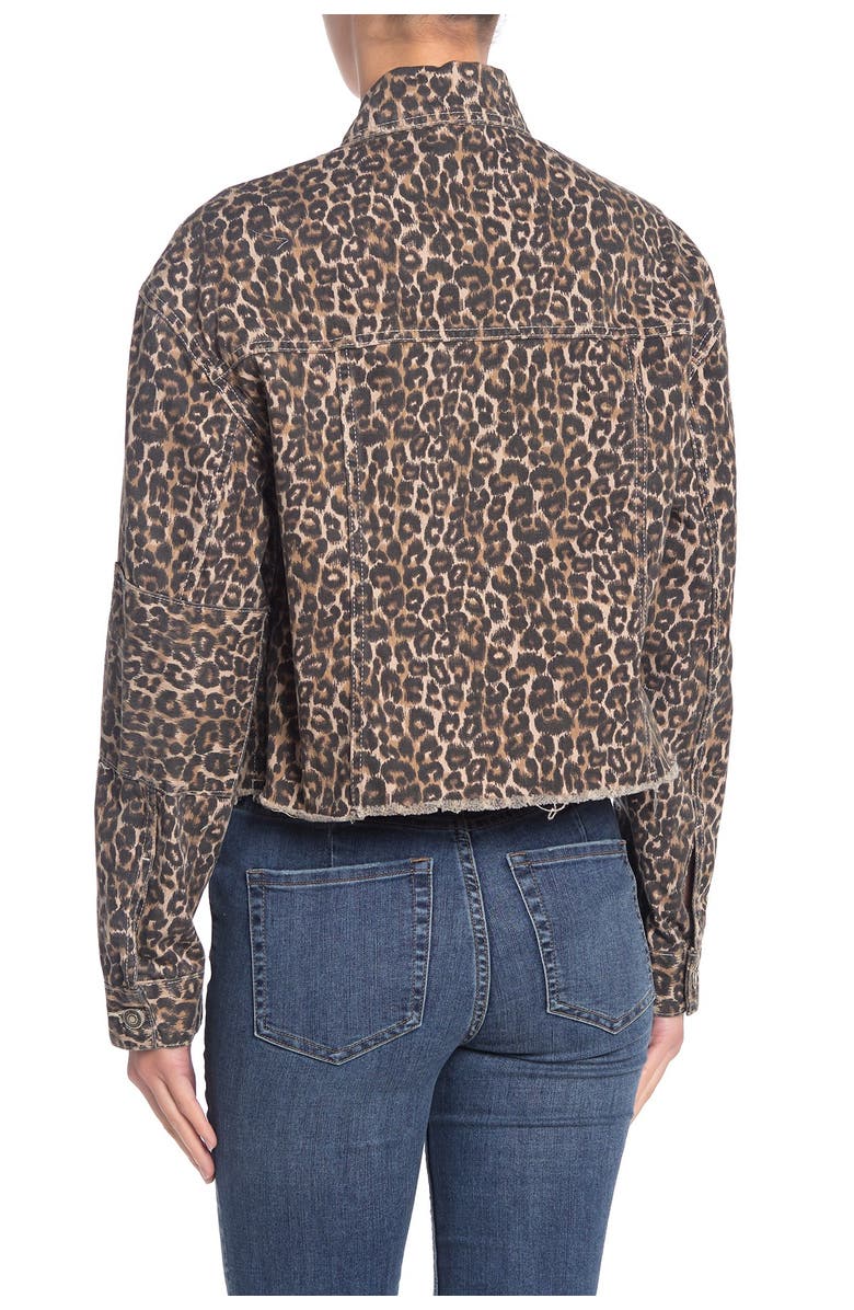 Free People Cheetah Print Crop Cutoff Denim Jacket, Alternate, color, 