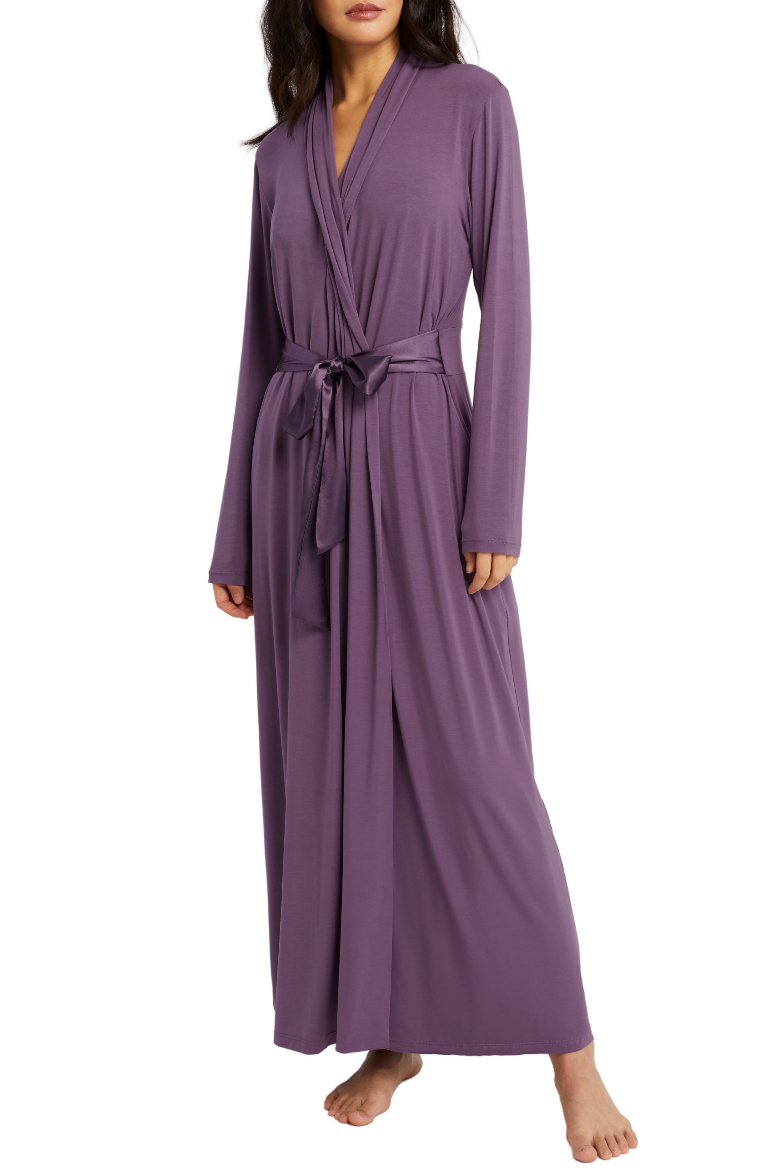 Fleur'T Satin Tie Stretch Knit Robe in Iris 