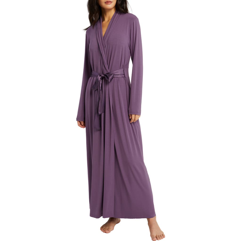 Fleur'T Satin Tie Stretch Knit Robe in Iris