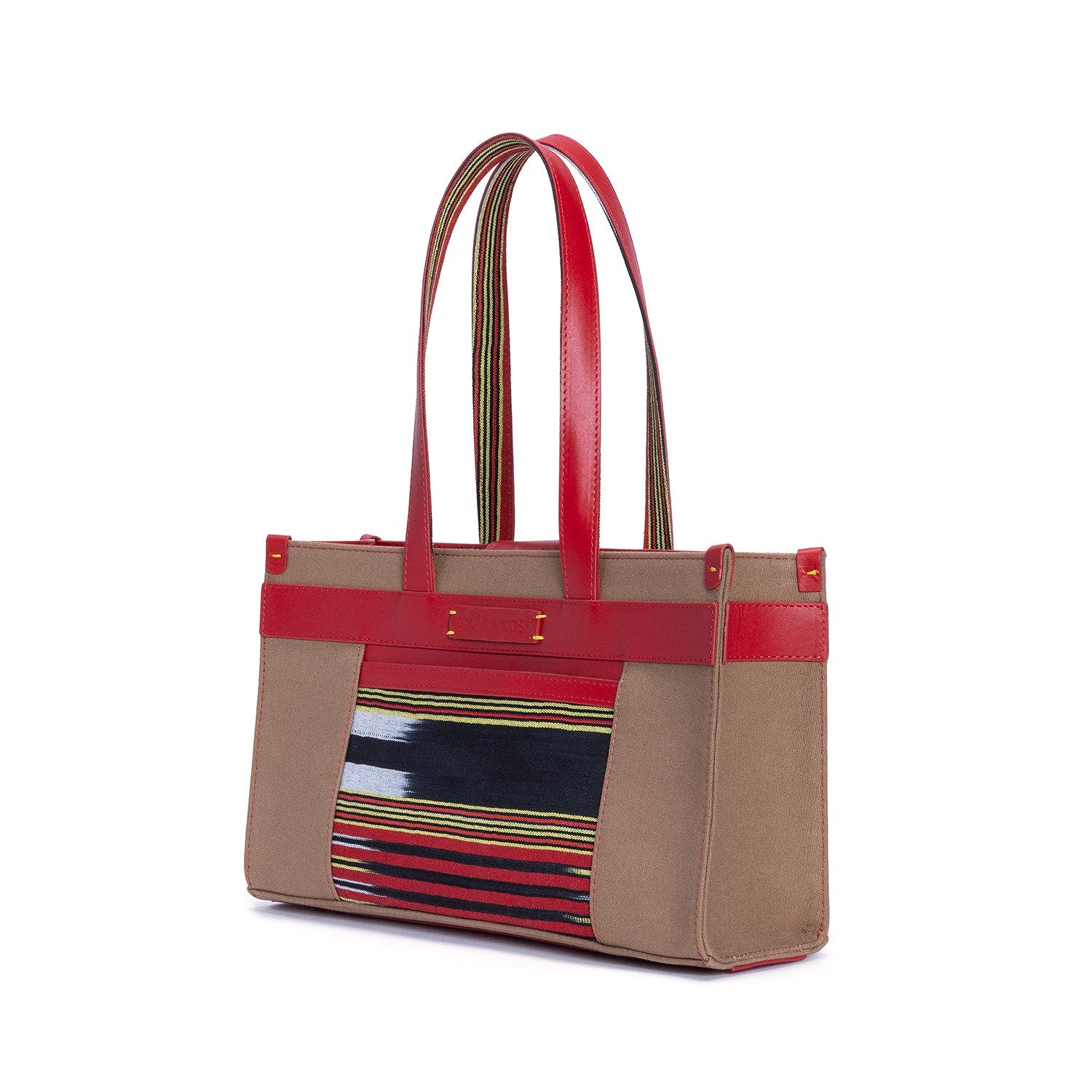 Midi Leather & Canvas Tote Bag with Pockets, Alternate, color, Red