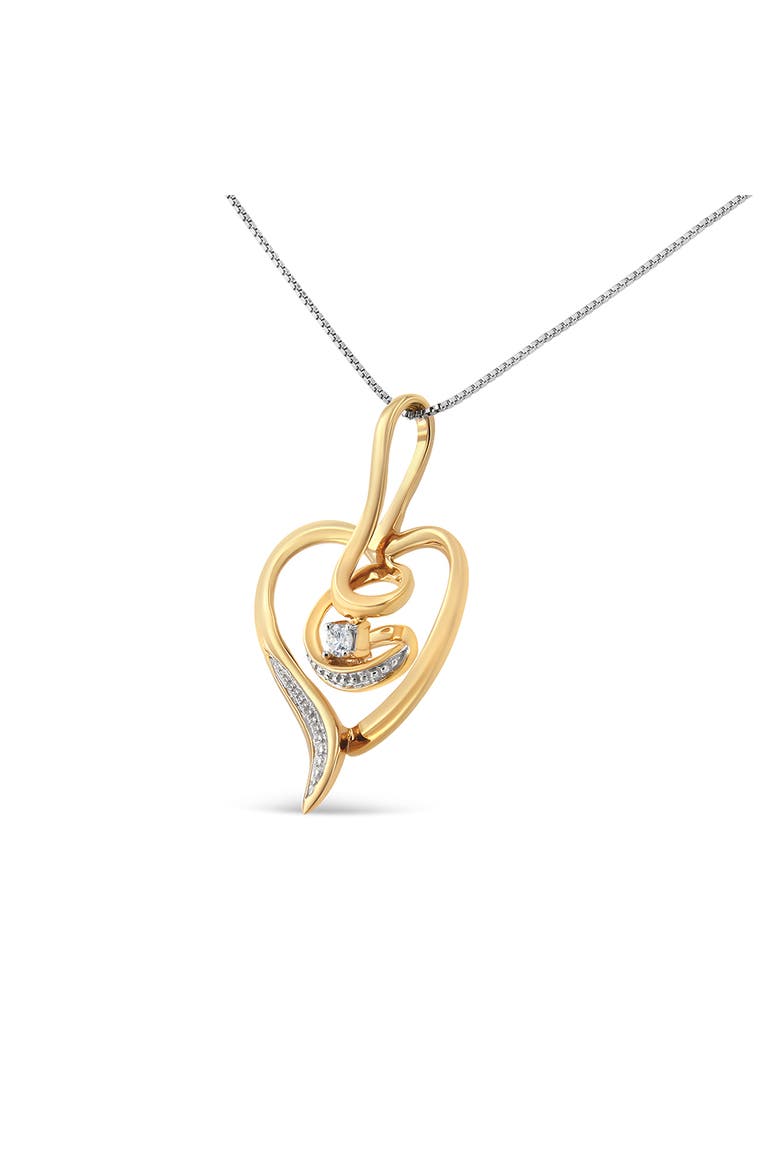10K Yellow Gold .03 Cttw Diamond-Accented Diamond Swirl Open Heart Pendant Necklace, Alternate, color, Yellow