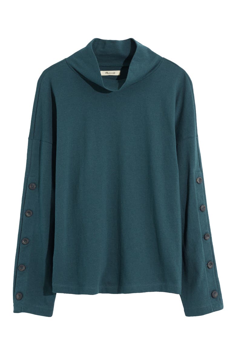 Button Sleeve Organic Cotton Turtleneck Top, Main, color, GREEN LANE