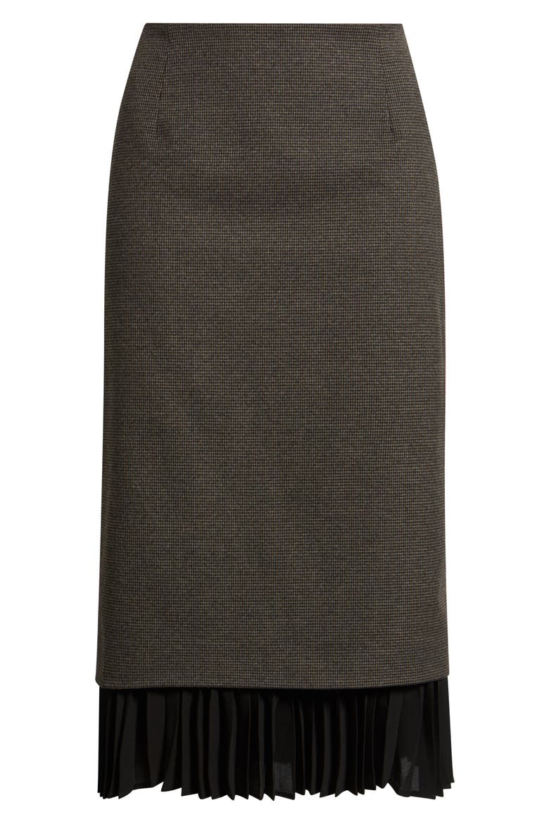 Patterned Pleat Trim Midi Skirt, Alternate, color, BLACK- BROWN MICRO CHECK