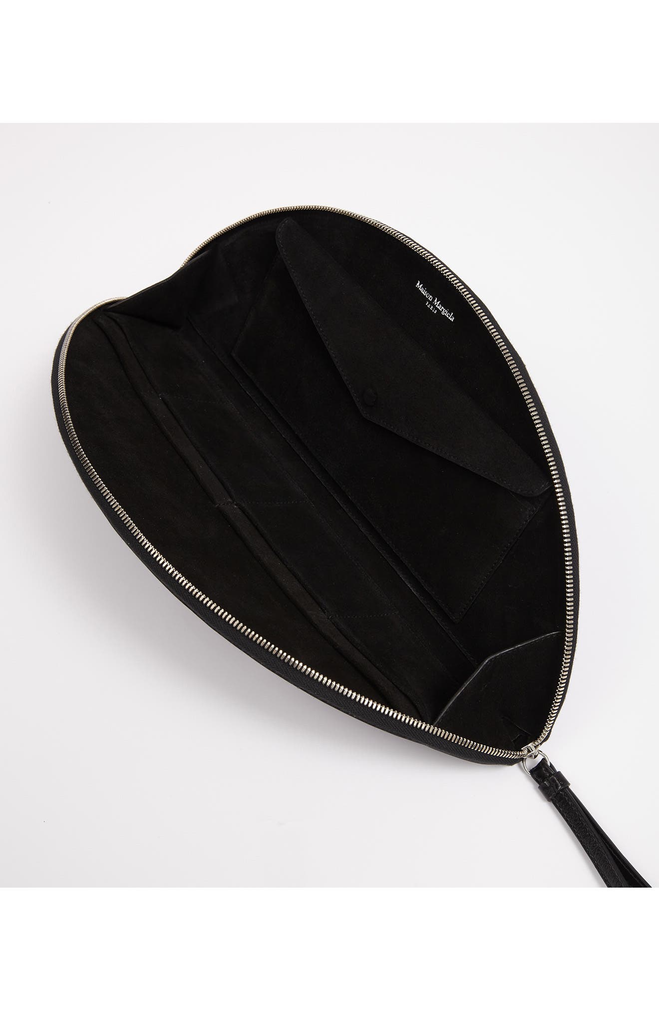 Maison Margiela Big Half Moon Leather Clutch, Alternate, color, Black
