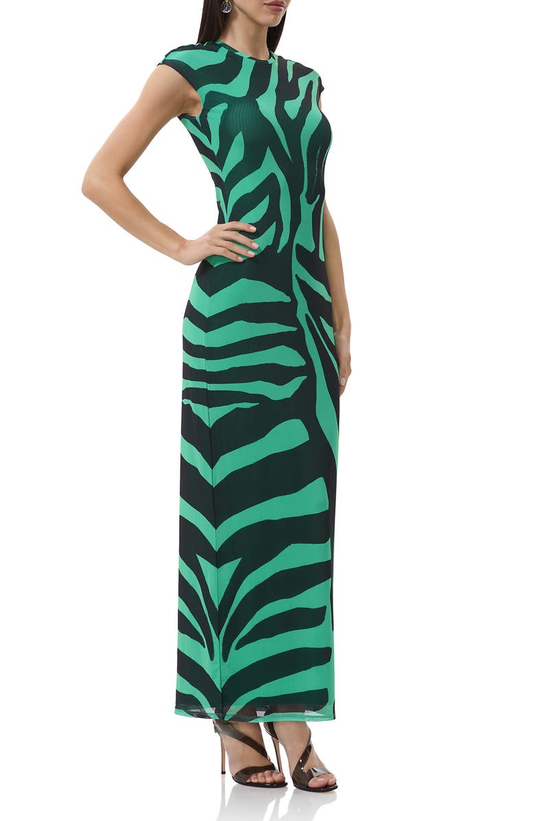 AFRM Cody Print Cap Sleeve Mesh Maxi Dress, Alternate, color, Green Zebra