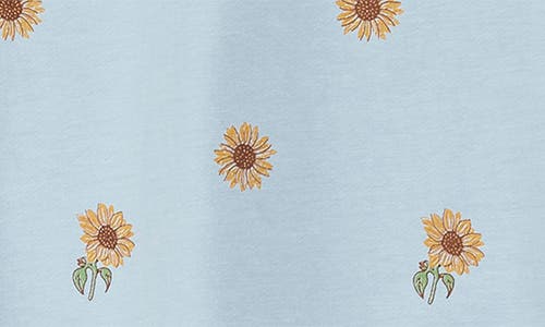 Miles The Label Kids' Sunflower Print Ruffle Shoulder French Terry Top In Light Blue Sunflower Print