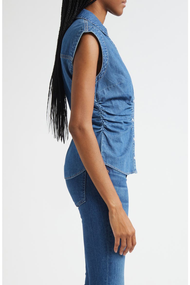 Sera Center Ruched Sleeveless Denim Button-Up Shirt, Alternate, color, SERENDIPITY