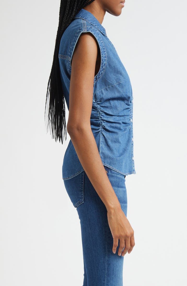 Veronica Beard Sera Center Ruched Sleeveless Denim Button-Up Shirt, Alternate, color, Serendipity