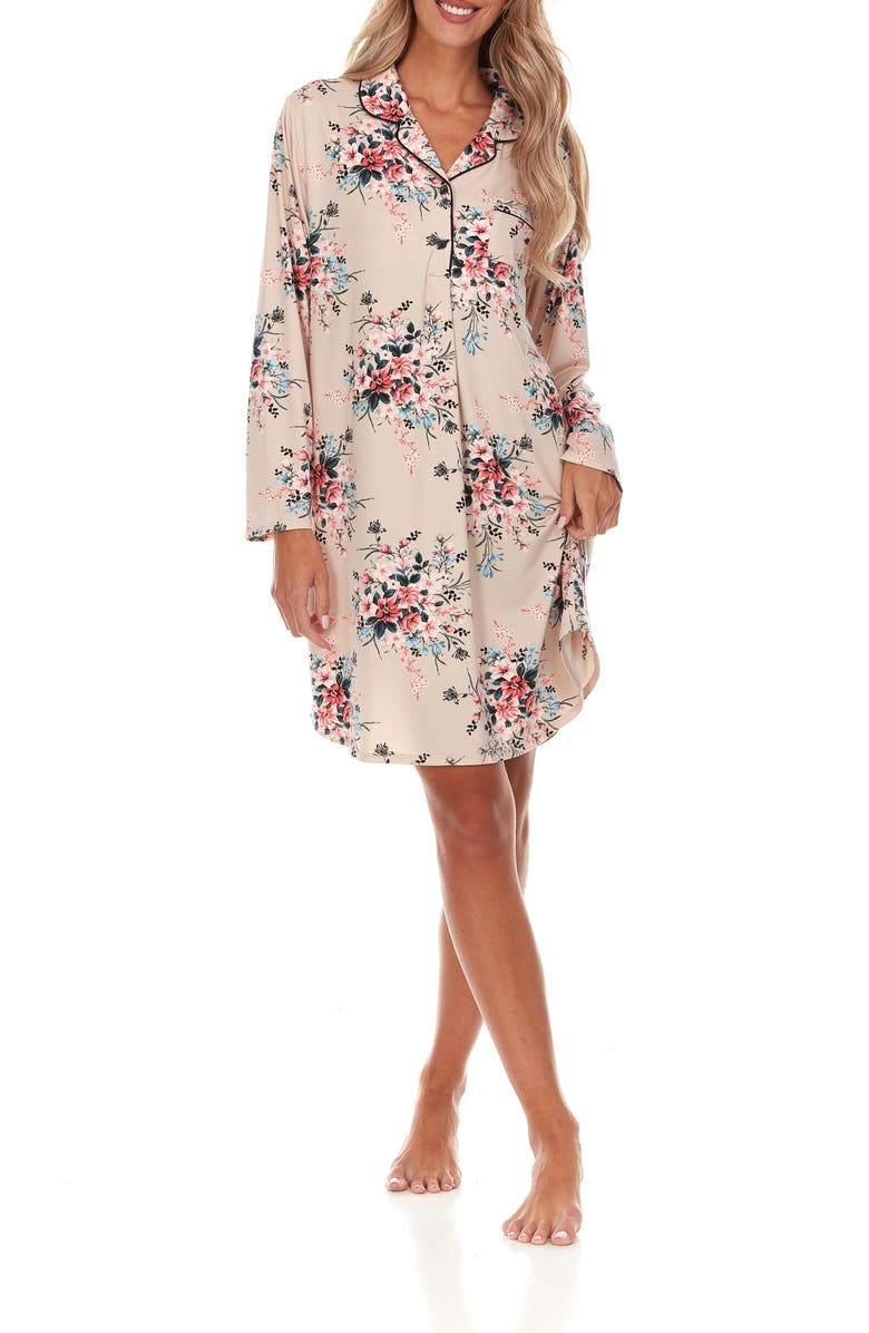Flora Nikrooz Deborah Floral Long Sleeve Nightshirt, Alternate, color, 