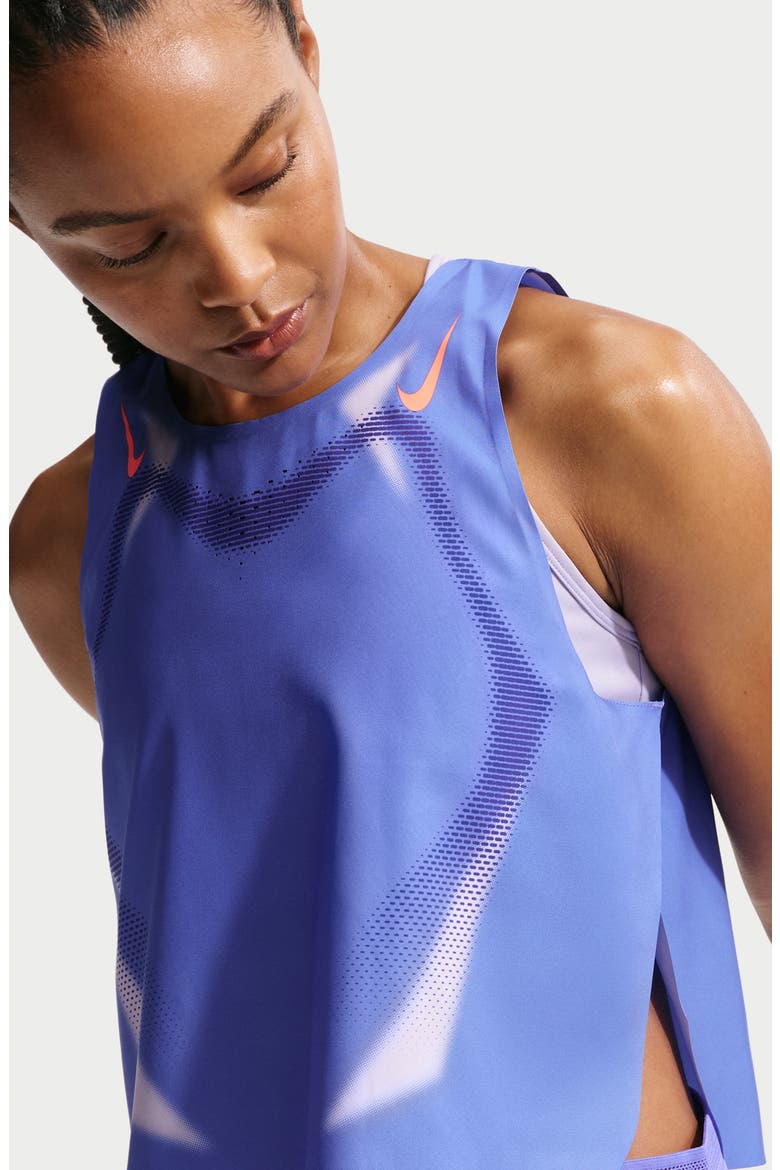 <p>AeroSwift Dri-FIT ADV Crop Running Tank</p>, Alternate, color, SAPPHIRE/ HOT LAVA/ HOT LAVA