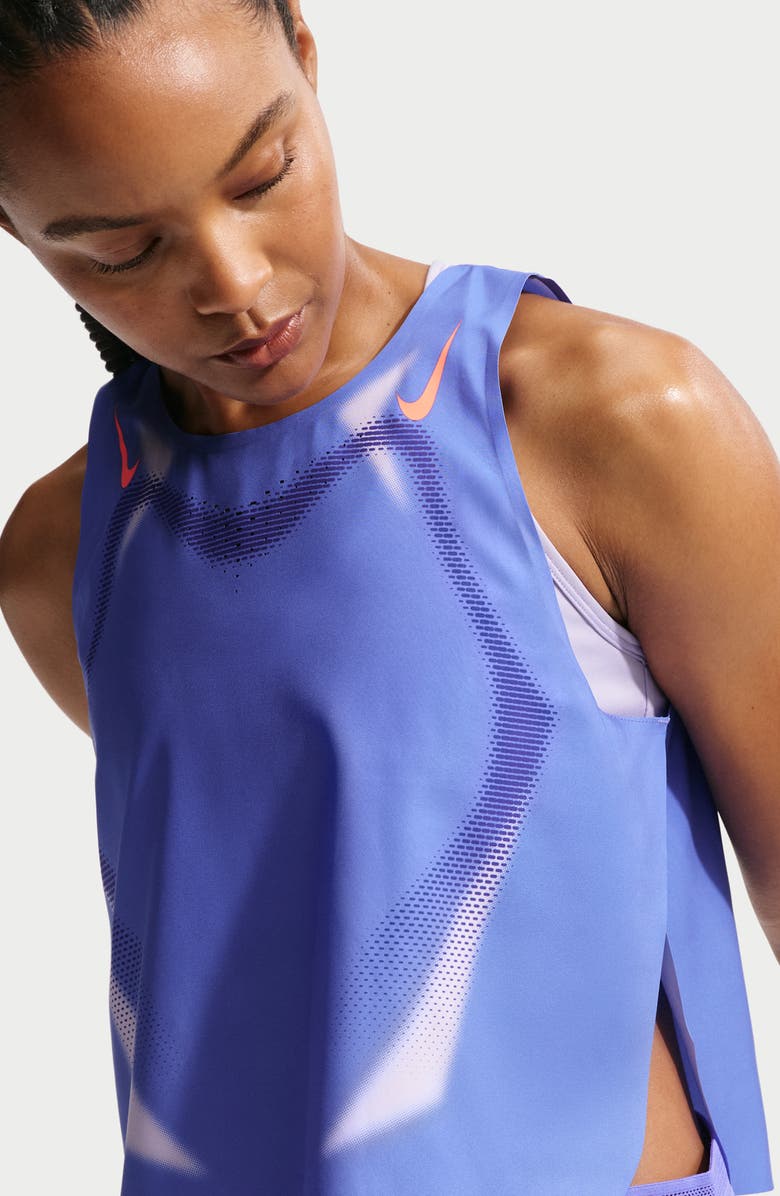Nike <p>AeroSwift Dri-FIT ADV Crop Running Tank</p>, Alternate, color, Sapphire/ Hot Lava/ Hot Lava