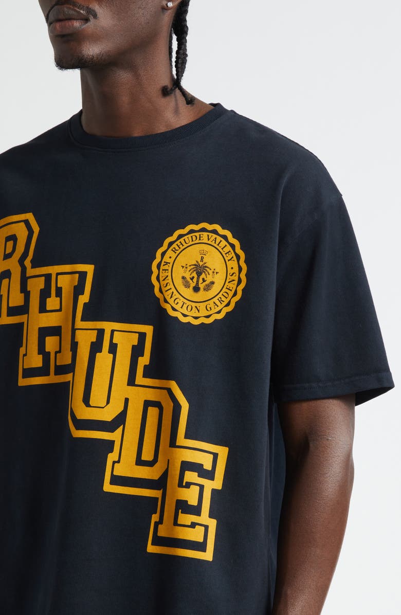Rhude Collegiate Crest Graphic T-Shirt, Alternate, color, Vintage Black / Yellow 0027