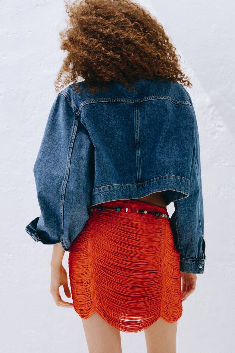 Fringed Mini Skirt, Alternate, color, Bright orange