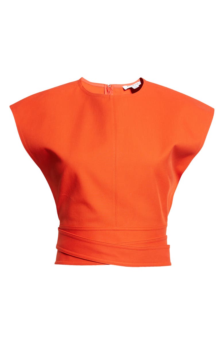 Alaïa Crop Belted Cotton Gabardine Top, Main, color, Orange Sanguine