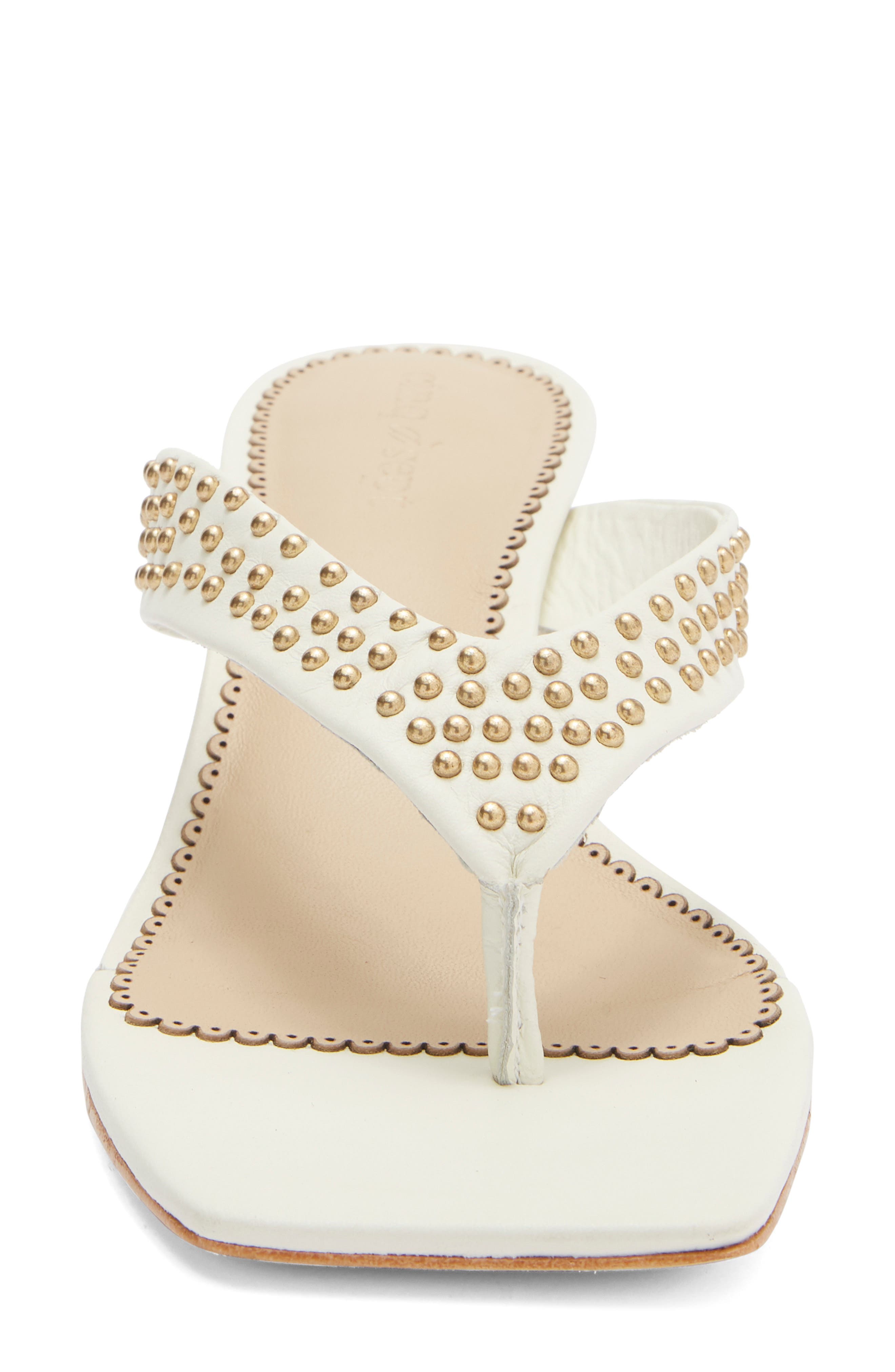 Frankie Studded Leather Thong Sandal, Alternate, color, IVORY/GOLD