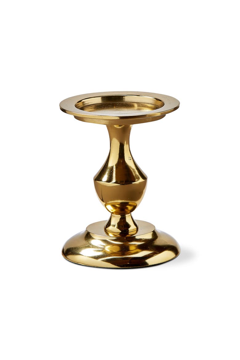 Gold Cast Aluminum Stella Small Pillar Candle Holder, Main, color, Yellow