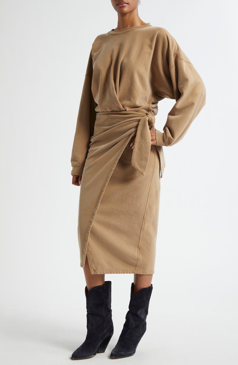 Isabel Marant Étoile Sandrina Long Sleeve Cotton Fleece Dress, Alternate, color, Caramel
