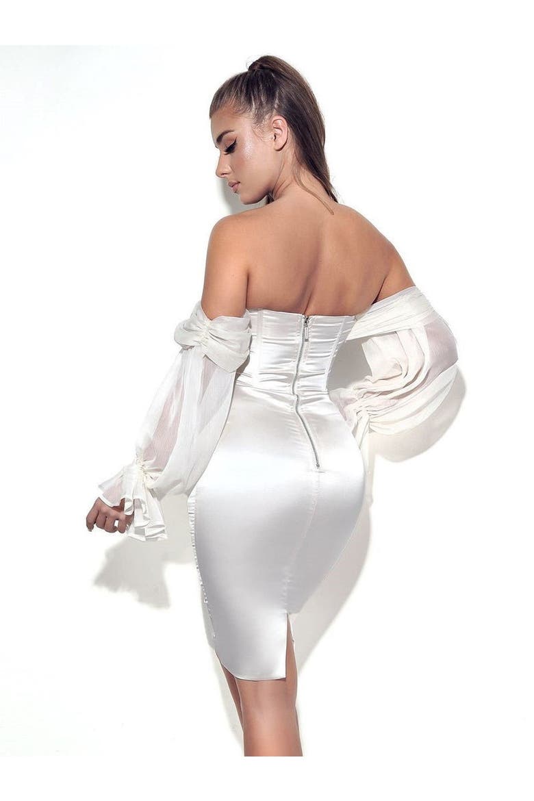 Lydia Satin Off Shoulder Puff Sleeve Dress, Alternate, color, White