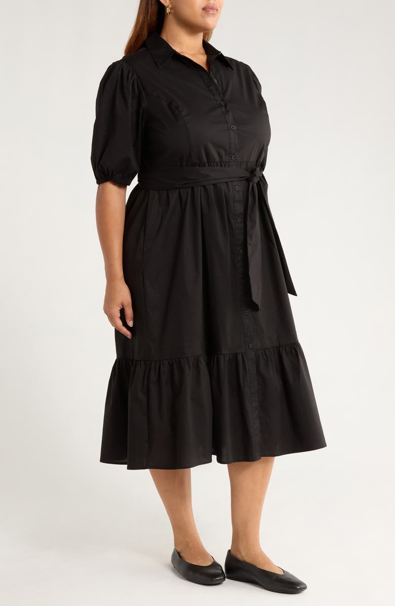 Caslon<sup>®</sup> Ruffle Hem Stretch Cotton Shirtdress, Alternate, color, Black