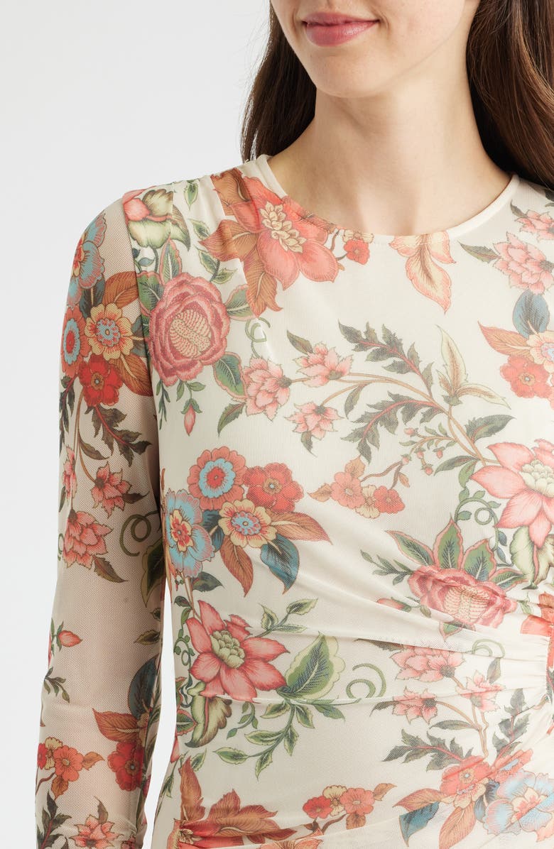 Vince Camuto Floral Long Sleeve Mesh Midi Dress, Alternate, color, 