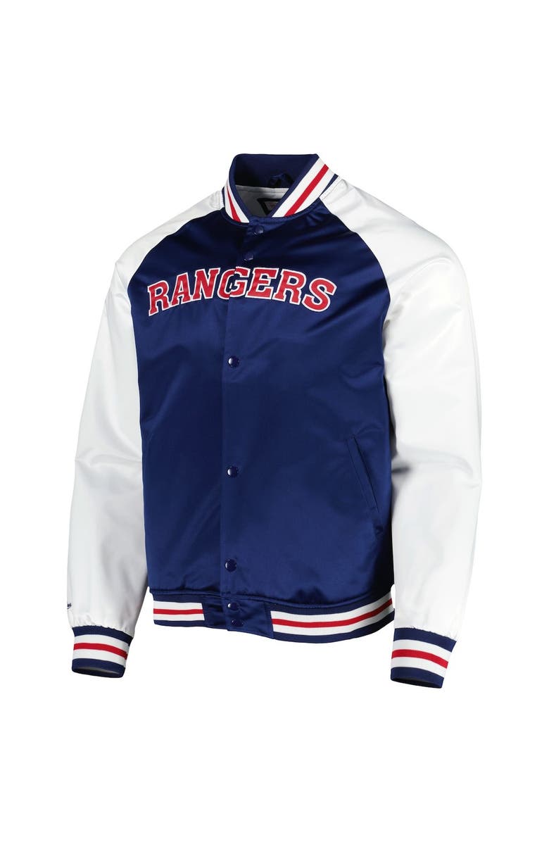 Mitchell & Ness Men's Mitchell & Ness Blue/White New York Rangers Primetime Raglan Satin Full-Snap Jacket, Alternate, color, 