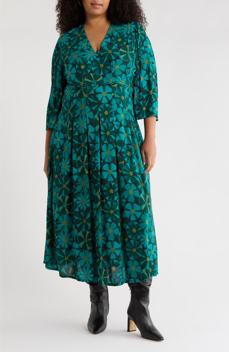 Seasalt Cornwall Etta Floral Pleated Midi Dress, Main, color, Handicraft Flowers Onyx
