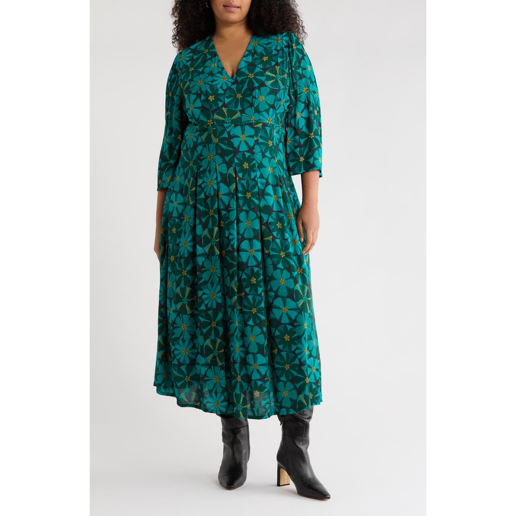 Seasalt Cornwall Etta Floral Pleated Midi Dress In Green