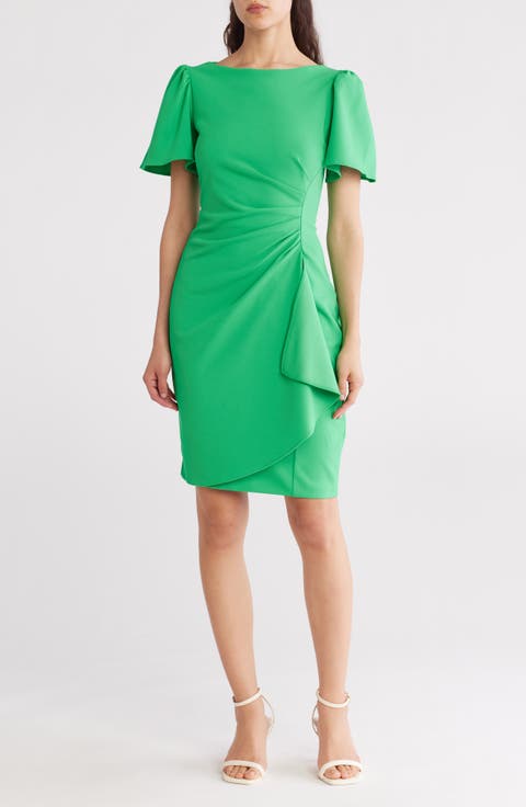 Flutter Sleeve Side Ruched Sheath Dress
