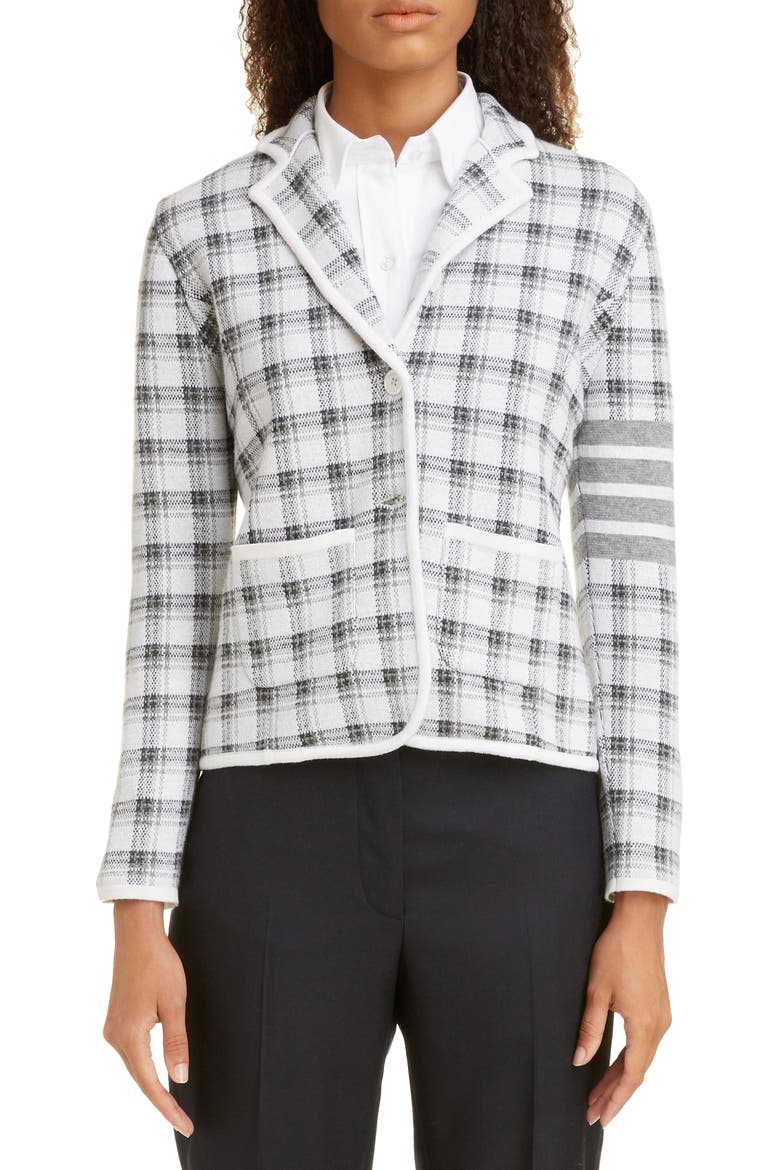 Check Jacquard Cashmere & Wool Sweater Jacket, Alternate, color, LIGHT GREY