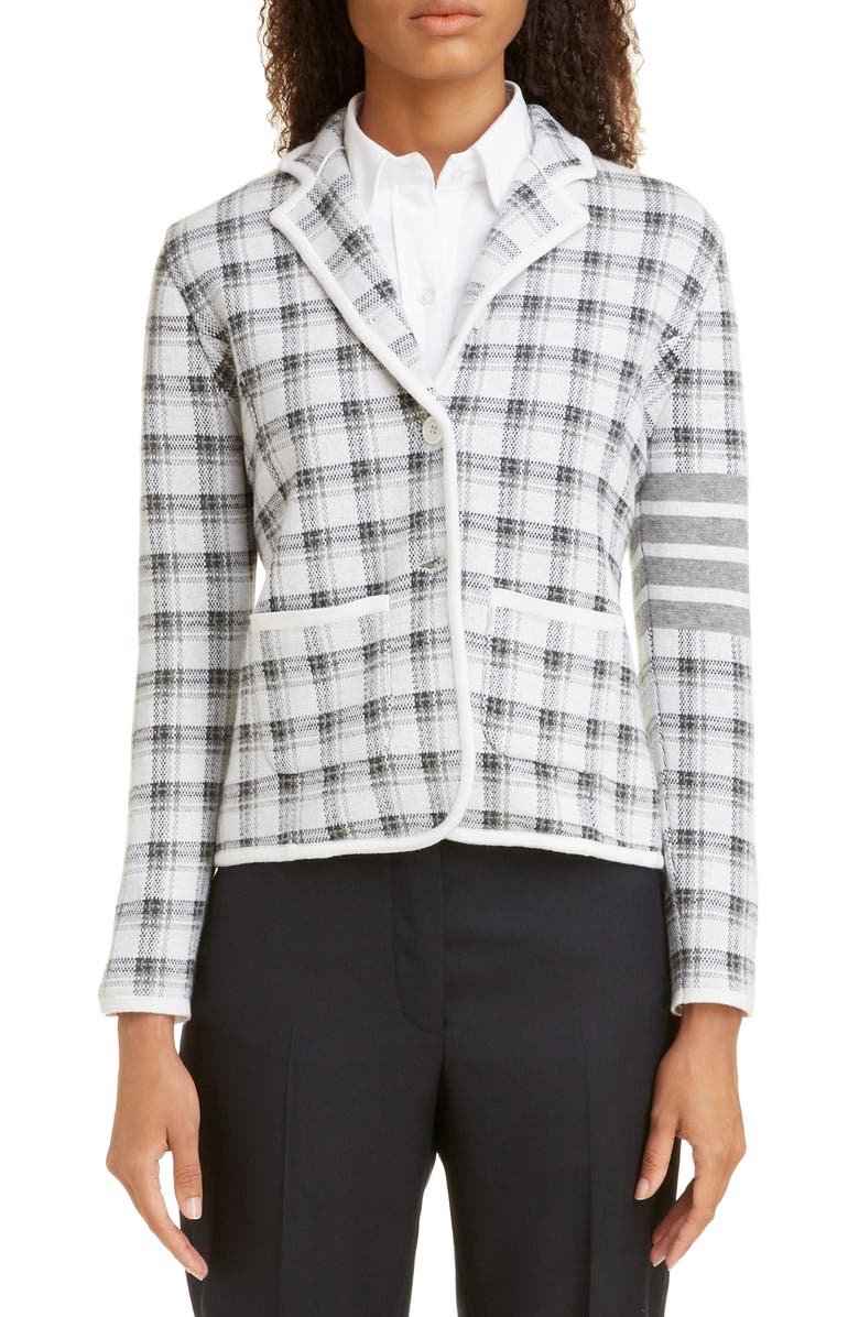 Thom Browne Check Jacquard Cashmere & Wool Sweater Jacket, Alternate, color, 