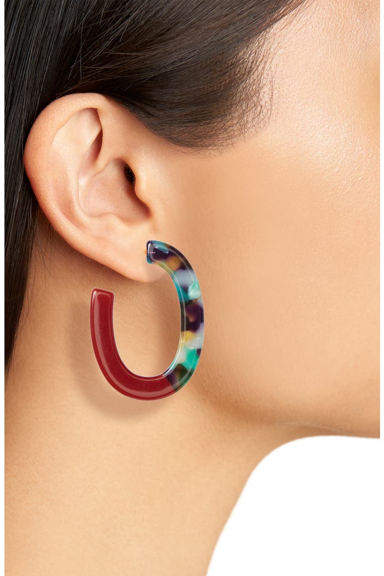 Resin Oval Hoop Earrings, Alternate, color, FESTIVE MULTI
