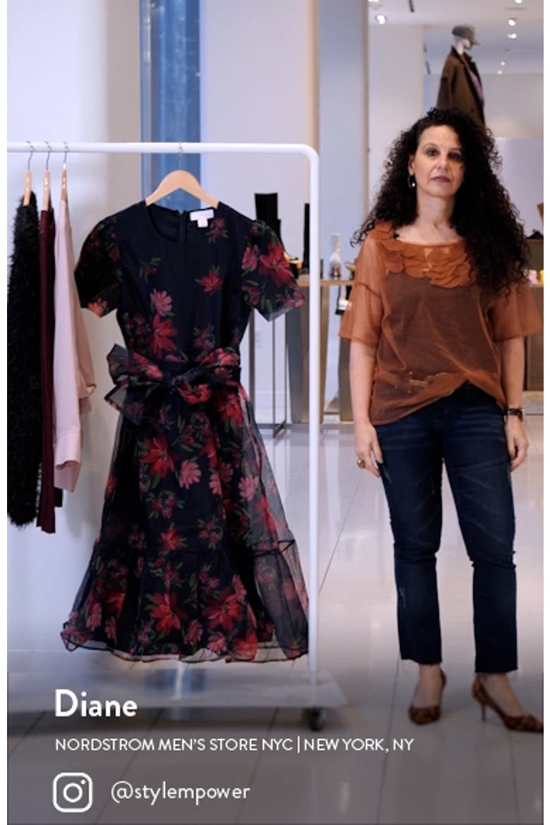 Floral Print Tie Waist Organza Midi Dress (Nordstrom Exclusive) video