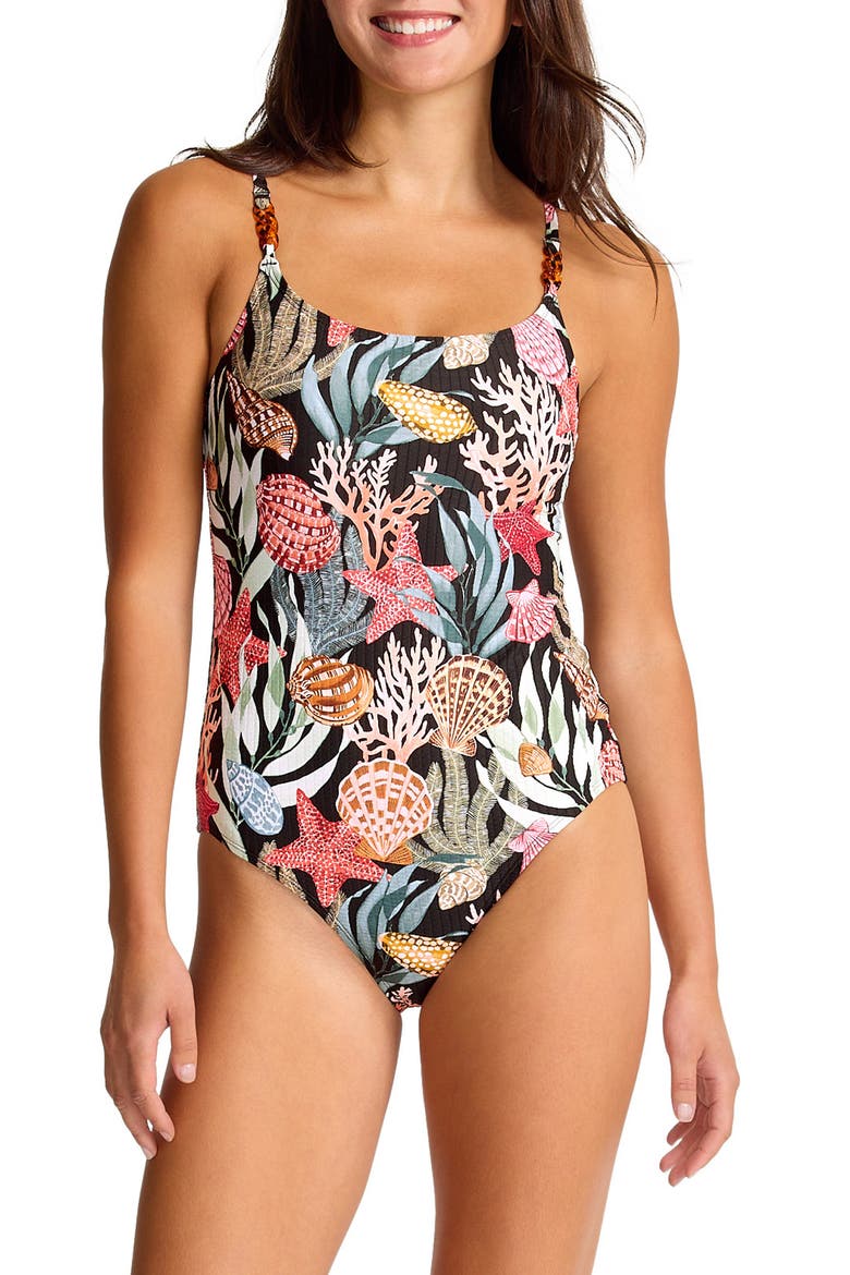 Shell Sands One-Piece Swimsuit, Main, color, BLACK