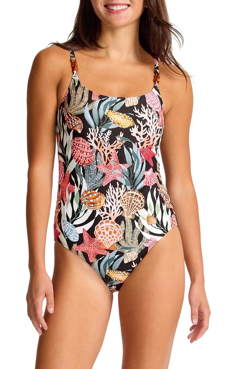Tommy Bahama Shell Sands One-Piece Swimsuit, Main, color, Black