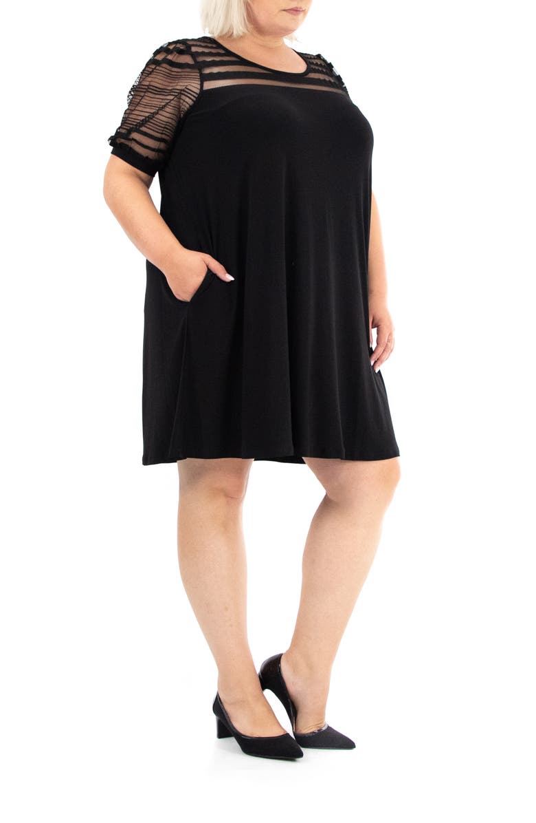 Nina Leonard Mesh Inset Trapeze Dress, Alternate, color, 