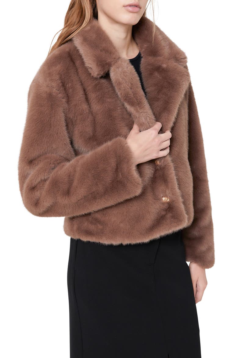 Faux Fur Button Coat, Alternate, color, TAUPE