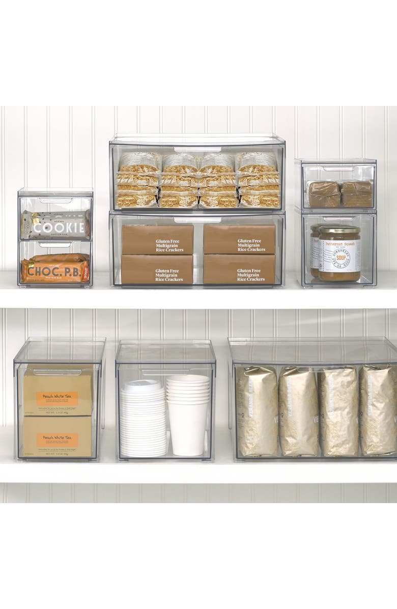 mDesign 2-Drawer Stackable Organizer - Pull-Out Sliding Storage Drawers for Kitchen - Set of 4 - Clear, Alternate, color, Clear