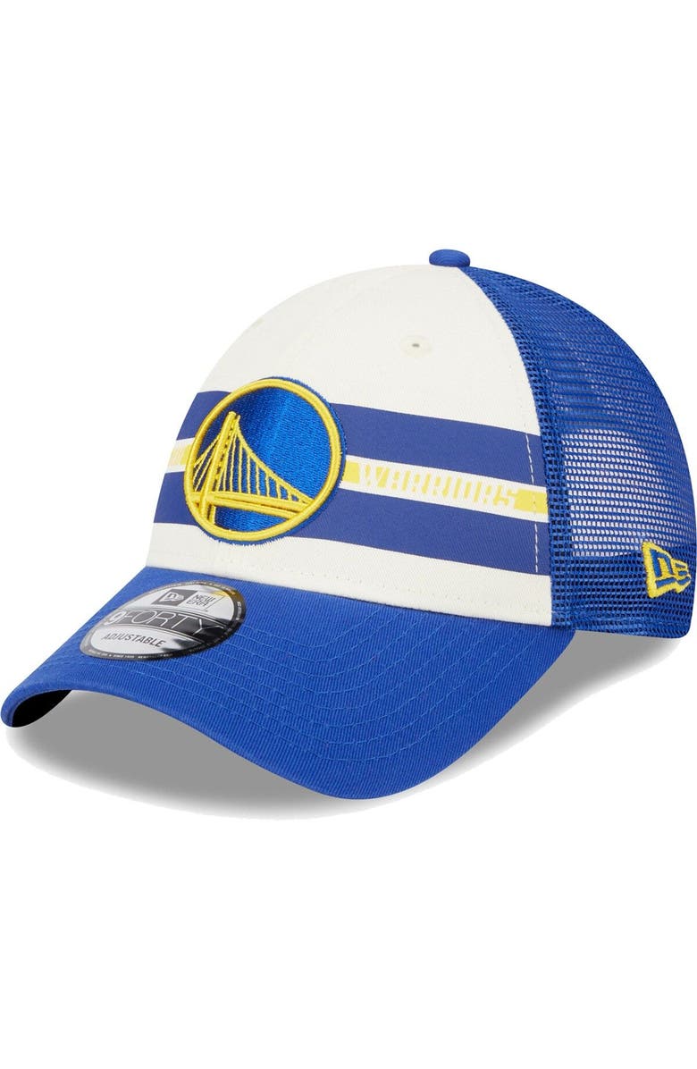 New Era Men's New Era Golden State Warriors Royal Stripes 9FORTY Trucker Snapback Hat, Main, color, 