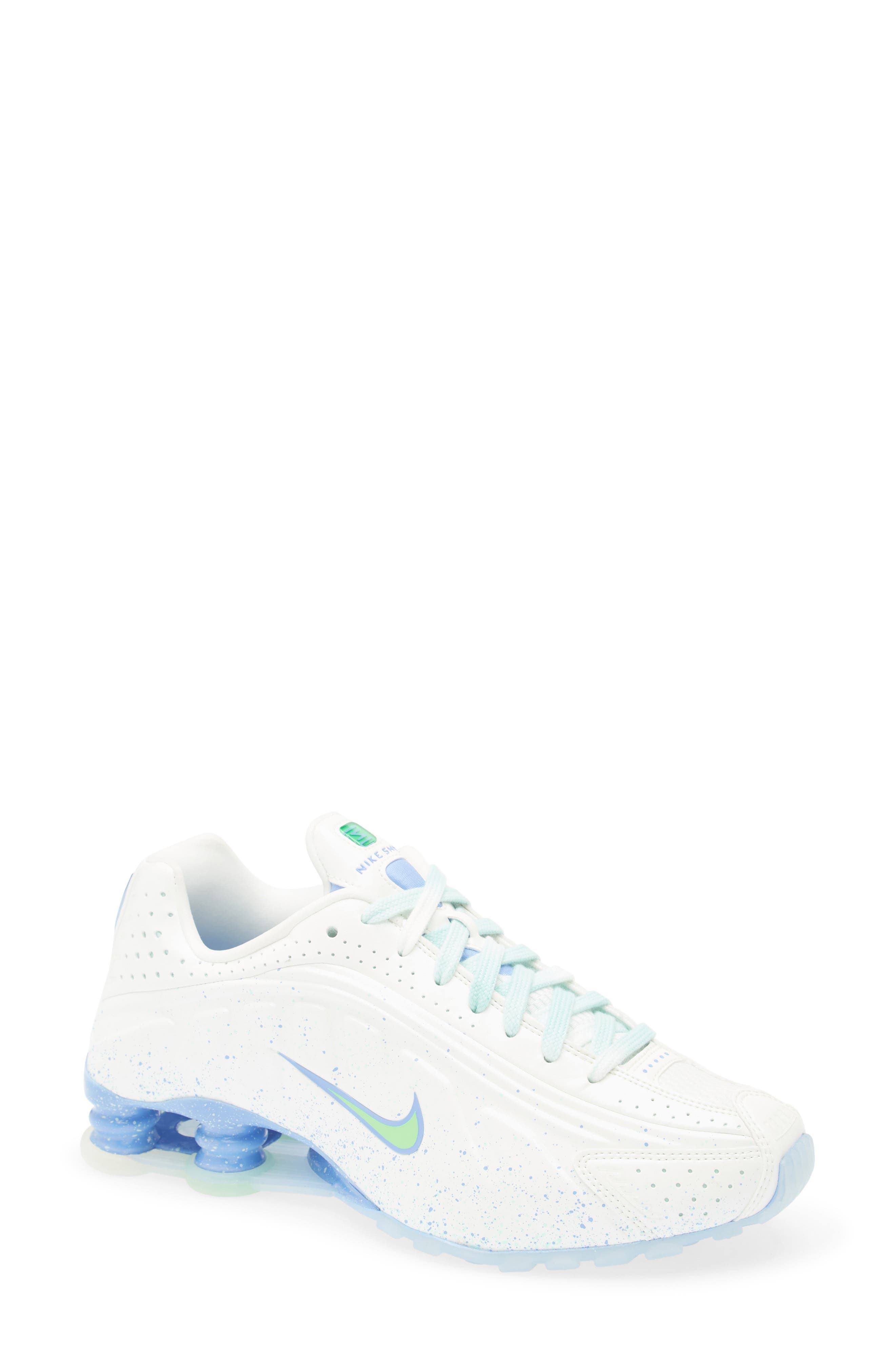 Nike Shox R4 Sneaker, Main, color, Summit White/ Green/ Royal